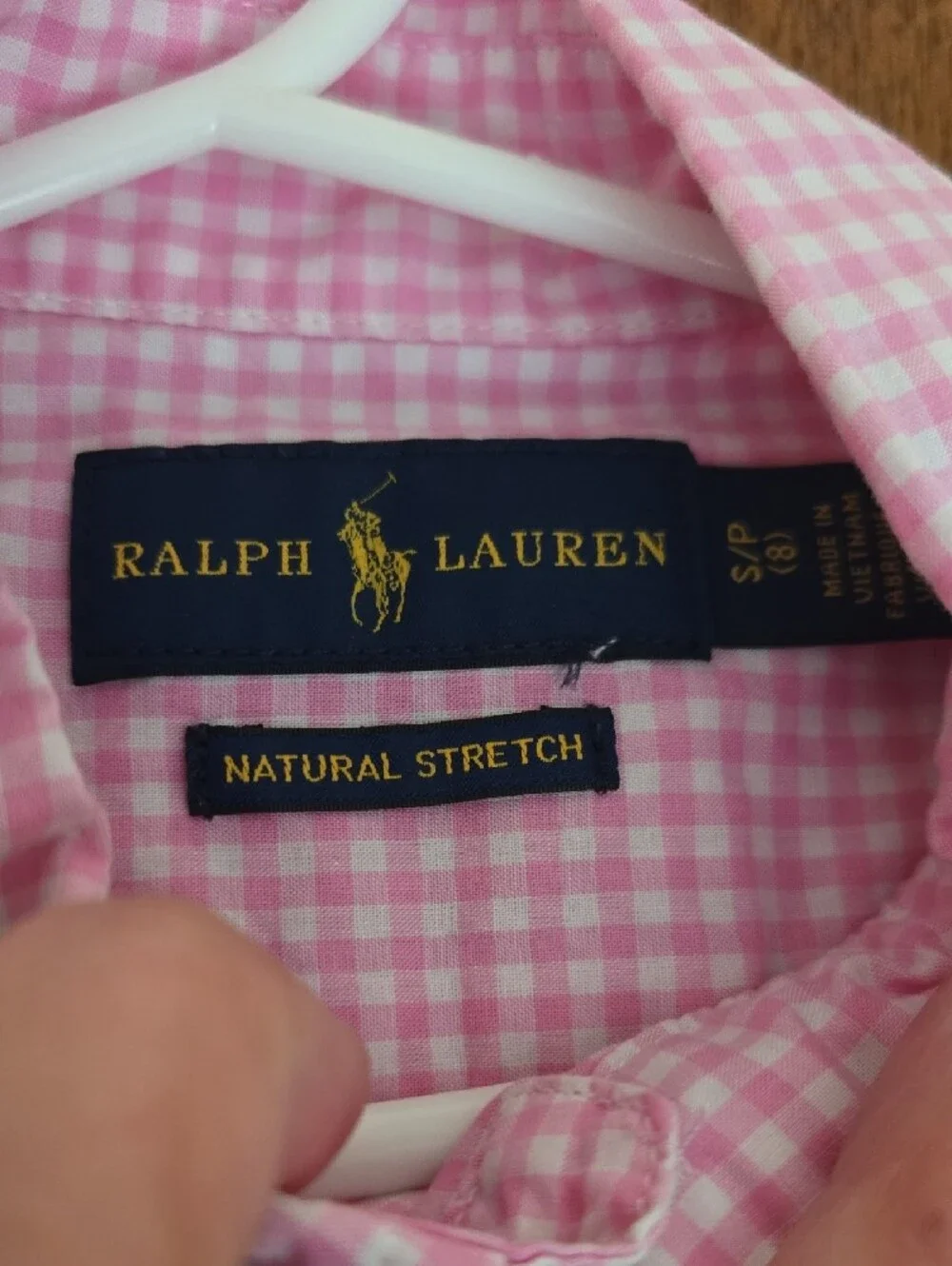 Ralph Lauren Pink Gingham Short Sleeve Button-Down Shirt with Navy Pony